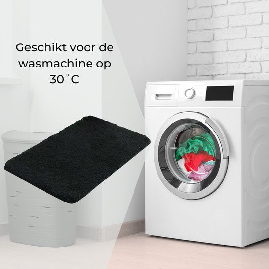 AKSA Home® Badmat 50x80 cm - Douchemat antislip - Badmat antislip - Badkamermat - Vloerkleed - Zwart
