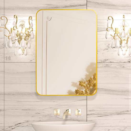 Badkamerspiegel - Goud - 71 x 50 cm - Wandspiegel - Rechthoekige Spiegel met Frame van Aluminiumlegering - Spiegel voor Slaapkamer, Woonkamer en Badkamer