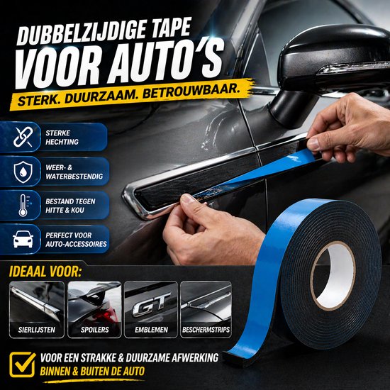 24ME® - Pakket van 5 Rollen - 25 Meter Foam Tape – 2 cm Breed – Dubbelzijdige Tape voor Montage, Klussen, Auto & Hobby