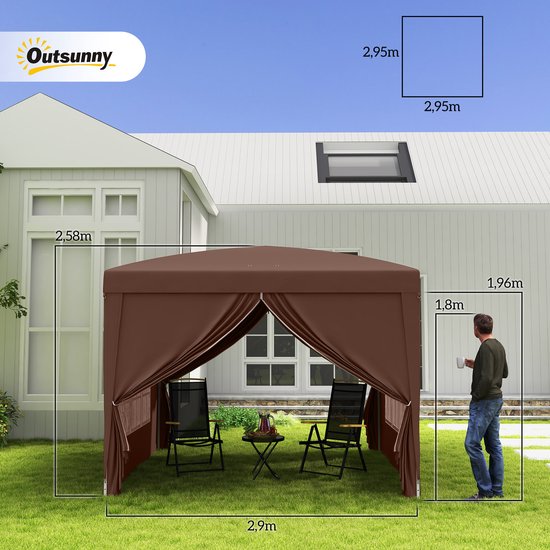 4goodz Partytent Paviljoen 2x2 m - Opvouwbaar met 4 Zijwanden en Rits - bruin