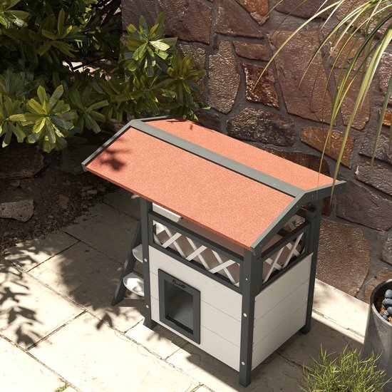 4goodz kattenhuis 2 laags 77x50x73cm - Wit/Rood