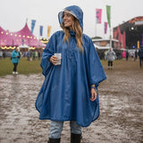 Regenponcho Volwassenen – Fietsponcho Waterdicht – Regenjas met Capuchon en Transparant Vizier – Herbruikbaar – Festival, Camping en Wandelen – Blauw
