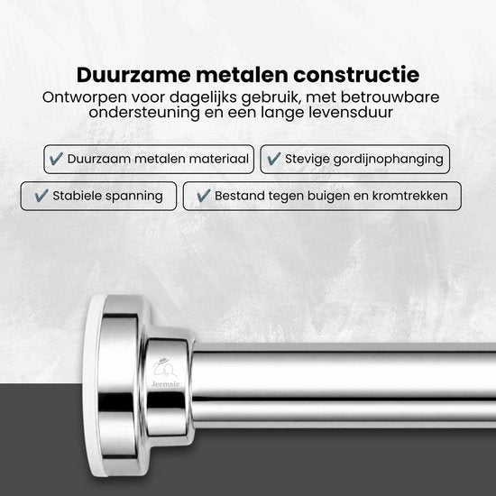 Douchestang - Zilver - 66 cm tot 99 cm - Universeel - Douchestang Uitschuifbaar - Douchestang zonder Boren - Douchestang Verstelbaar - Douchegordijnstang - Gordijnstang