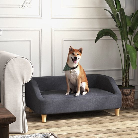 Katten- en Hondenbank met houten Poten 95 x 63 x 39 cm - Donkergrijs