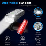 Vesfy Fietslampjes Set - Voorlicht & Achterlicht - USB Oplaadbaar - 1000 Lumen - Waterdicht IPX5 - Fietsverlichting voor Stadsfiets, MTB & Racefiets