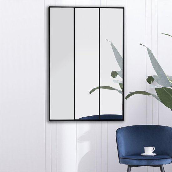 4goodz Wandspiegel Raam-Drieluik van Metaal – 75 × 115 cm – Zwart