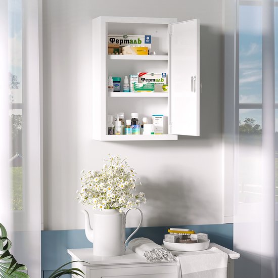 4goodz Medicijnkastje metaal EHBO-kastje met slot 14x30x46 cm - Wit
