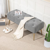 Bedbank met Gouden poten gestoffeerd lamswol optiek 41x112x46cm - Grijs