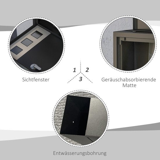 Wandbrievenbus modern - Afsluitbaar met slot - 36,5x11,5x29 cm - Zwart