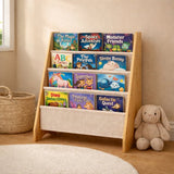 Kinderboekenkast - Bruin - Hout met Linnen - Kinderboekenrek - Boekenrek Kinderkamer
