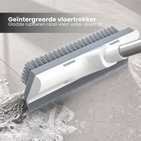 Schrobber 2 in 1 - Wit-Grijs - Douchetrekker - Schrobbezem - Trekker douche - Luiwagen - Trekker - Schuurborstel - Schrobborstel Met telescopische steel