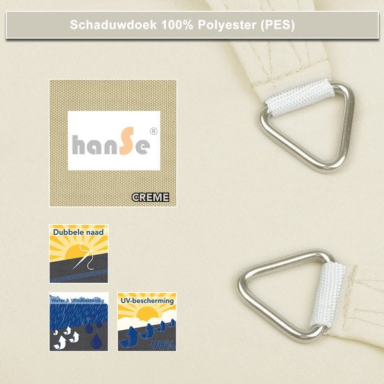 HanSe® Schaduwdoek Driehoek Gelijkbenig Waterafstotend 3,5x3,5x4,95 m