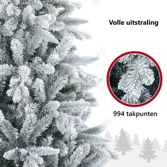 Homcom Kerstboom 180 cm met Sneeuw - Metalen standaard - Wit