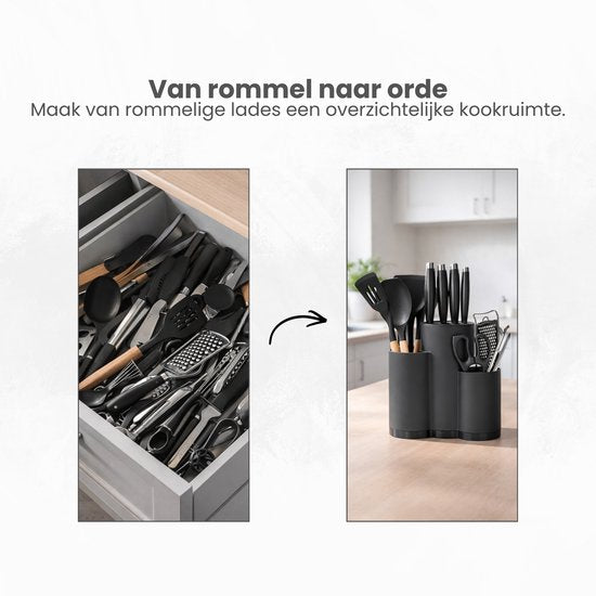 Keukengerei houder - Zwart - Aanrecht Organizer - Pollepel houder - Keuken Organizer - Kunststof - Messenhouder - Messenhouder - Messenblok