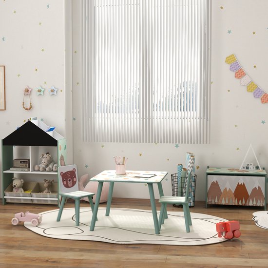 Kinderspeelgroep 3-8 Jaar, 1 Tafel & 2 Stoelen, Schattig Dierenmotief, Groen