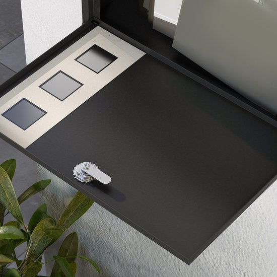 Wandbrievenbus modern - Afsluitbaar met slot - 36,5x11,5x29 cm - Zwart