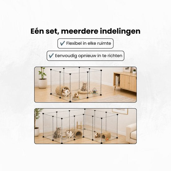 Kattenren voor Binnen - 204 x 102 x 71 cm - Konijnenren - Puppyren - Knaagdierenren - Ren voor Kitten en Puppy - Verstelbaar - Op Maat te Maken