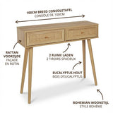 Side Table Bali met Rattan voorzijde 29x100x81 cm - Gangtafel - Bruin