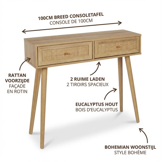 Side Table Bali met Rattan voorzijde 29x100x81 cm - Gangtafel - Bruin
