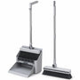 Bezem en Stoffer en Blik met Lange Steel – 4-in-1 Schoonmaakset – Staand Stofblik met Schoonmaaktanden – Vloerborstel met 180° Draaibare Kop – Compact Opbergbaar – Grijs