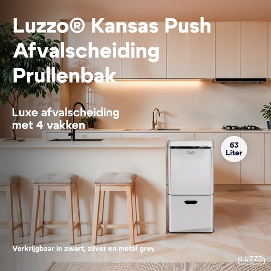 Luzzo Kansas Push Afvalscheidingsprullenbak 63 liter 3 bakken