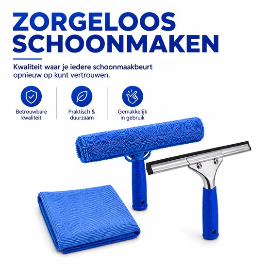 Glazenwasser set - 3-delig - Raamtrekker - Inwasser - Mircrovezeldoek - Ramenwas set - Raamwisser