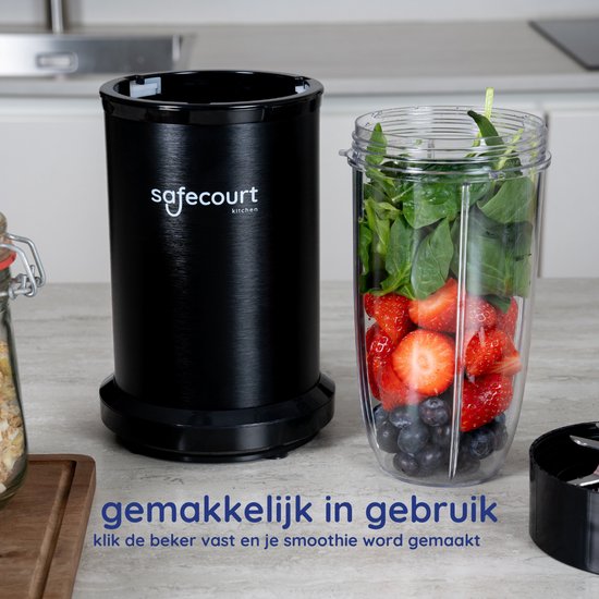 Safecourt kitchen - Smoothie Blender - Blender 1200W - Smoothie Maker - Inclusief to go bekers - Zwart