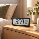 Digitale Wandklok met Thermometer & Hygrometer – Grote LCD Klok – Temperatuur- en Luchtvochtigheidsmeter – Tafelklok & Wandklok – Zwart