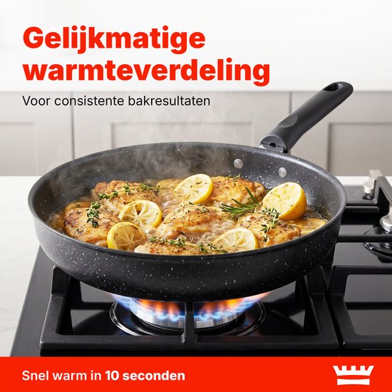 Koekenpannenset 3-delig – PFAS-vrij – 20 cm, 24 cm & 28 cm – Antiaanbak Koekenpannen – Geschikt voor Inductie, Gas, Elektrisch en Keramisch – Zwart