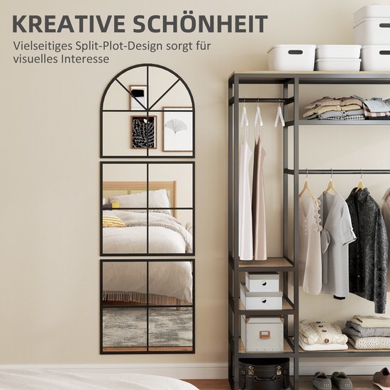 Wandspiegel 3-delig met Metalen Frame - 60 x 180 cm - Zwart