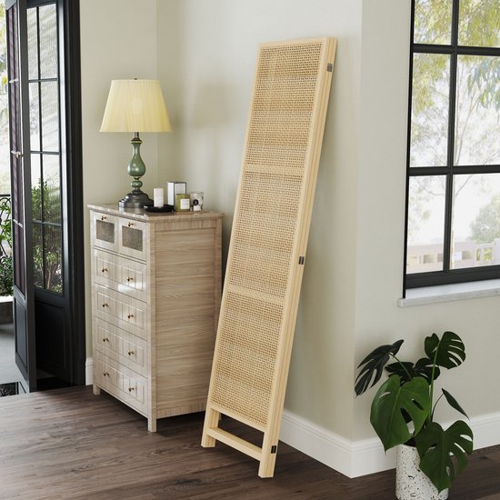 Driedelige, Opvouwbare Kamerscherm, 180 cm Vrijstaande Scheidingswand met Handgeweven Design voor Thuis, Natuur