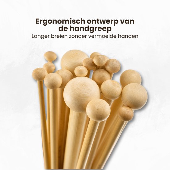 Breinaalden Set Bamboe 36 Stuks - 18 Verschillende Maten - 35 cm Lang - 2 tot 10 mm Dikte - Ergonomische Breinaald - Kwalitatief Hoogwaardig Bamboe