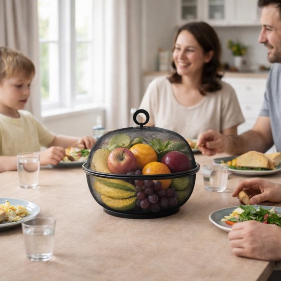 Fruitmand met Vliegenkap - Zwart - Diameter: 22,5 cm - Fruitopberger - Zwarte Fruitmand