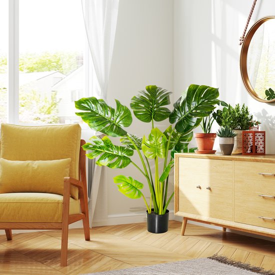 Kunstplant Monstera 110cm - 11 Bladeren en zwarte Pot