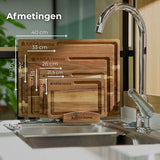 AKSA Home® 4-Delige Snijplankenset met Houder - Houten Snijplank met Sapgeul voor Keuken - Serveerplank - Kaasplank - Borrelplank - Acaciahout
