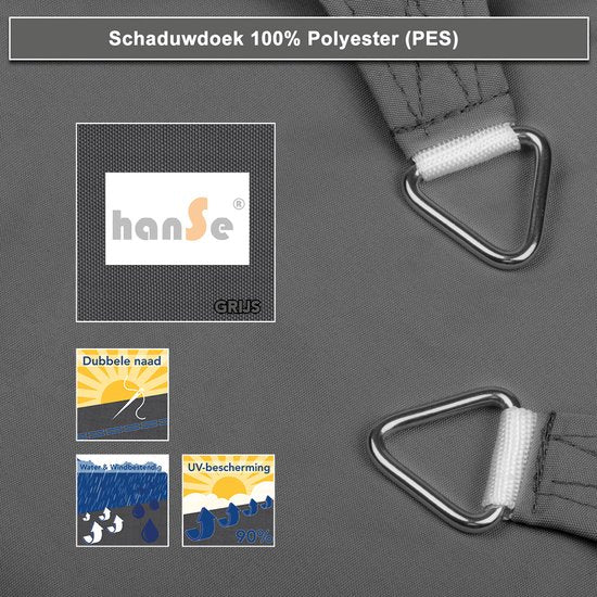 HanSe® Schaduwdoek Rechthoek Waterafstotend 2,5x3 m Zonnedoek