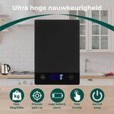 AKSA Home® Digitale Precisie Keukenweegschaal – Weegschaal Keuken - USB Oplaadbaar - 1gr tot 15kg – Tarra Functie - Inclusief Twee Batterijen - Zwart