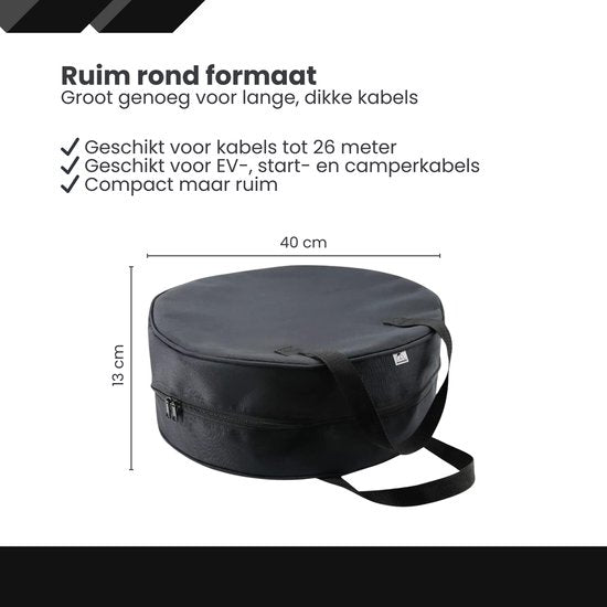 EV Kabel Tas – Opbergtas voor Laadkabel Auto – Waterdichte Kabel Organizer Auto Kofferbak – Geschikt voor EV, Startkabels & Verlengkabels tot 26 Meter – 40 cm Rond Formaat