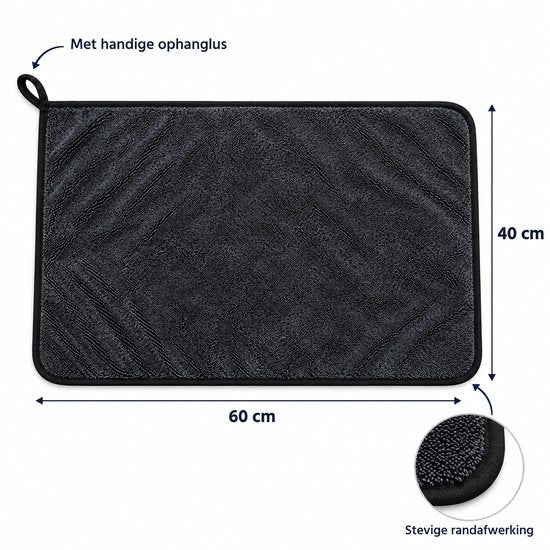 Microvezel Droogdoek Auto 60 x 40 cm - Autodroogdoek - Poetsdoek voor Auto, Lak & Glas - Zwart