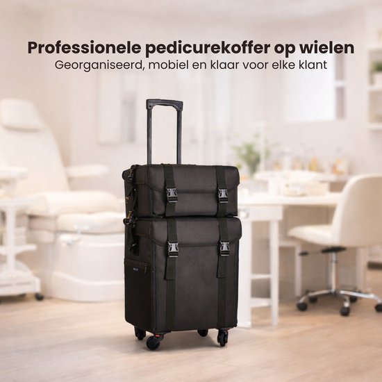 Pedicurekoffer met Wieltjes - Zwart - 60x41x30 cm - Pedicure case - Ambulante Pedicure Koffer