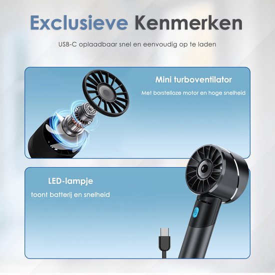 Handventilator - Snelheden - Oplaadbaar - en