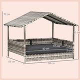 Rattan Hondenbed in huis vorm met Kussen 69x98x70 cm