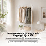 Kledingrek Staand – Kledingrek met Planken – Garderoberek Metaal – Open Kast – Kapstokrek – Wit – Voor Slaapkamer en Hal