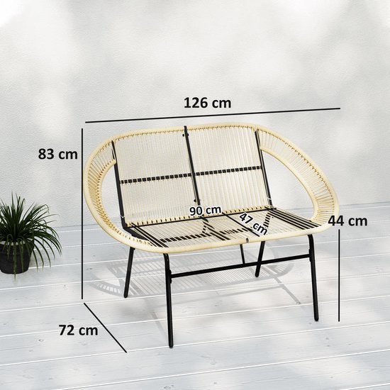 2-zits Rattan Tuinbank in Boho-stijl - Zwart
