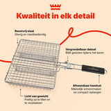 Grillmand BBQ – RVS Barbecue Grillmand met Deksel – 31 x 24,2 cm – Met 2 Uitneembare Verdelers – Afneembaar Handvat – Voor Vis, Vlees & Groenten