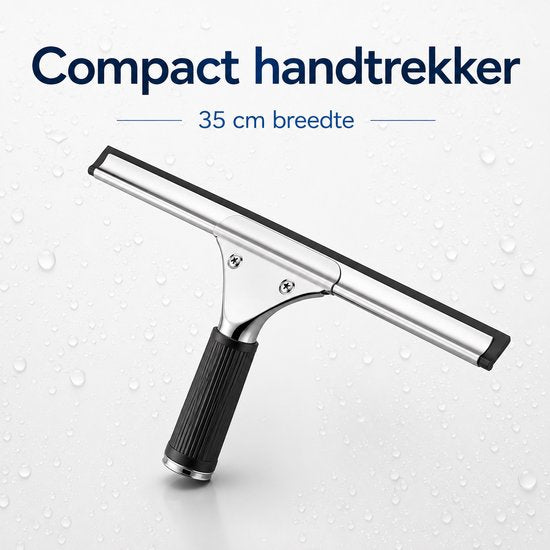 Raamtrekker 35 cm – Douchewisser – Wisser voor Douche, Ramen, Spiegel en Autoruit – RVS Glaswisser – Siliconen Raamwisser – Handtrekker – Douchetrekker Zwart-Zilver - Trekker