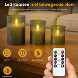 Pro Led Kaarsen met Bewegende Vlam en Afstandsbediening - Set van 3 - Timer en Dimfunctie - Kaarsen op batterijen