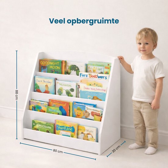 Kinderboekenkast - 88 x 80 x 30 cm - Wit - Hout - Kinderboekenrek - Boekenrek Kinderkamer