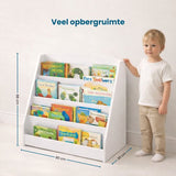 Kinderboekenkast - 88 x 80 x 30 cm - Wit - Hout - Kinderboekenrek - Boekenrek Kinderkamer