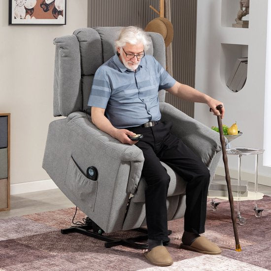 Massagestoel met Verwarmingsfunctie met Voetsteun - Zijvak - Stoffen bekleding - Grijs